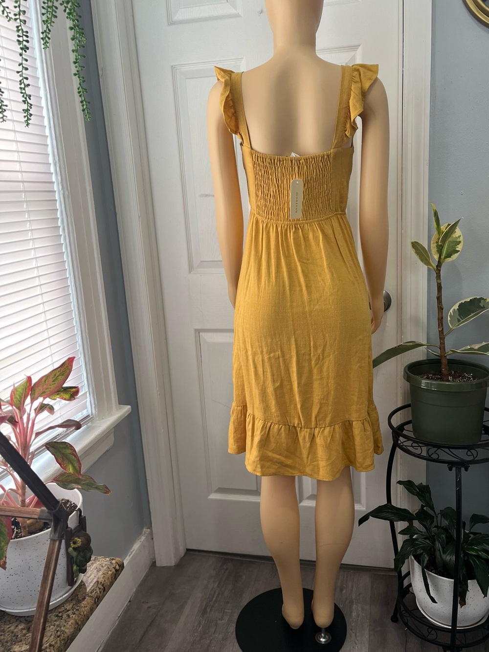 Women’s Mustard Ruffle Button-Front Dress - Picture 3 of 5